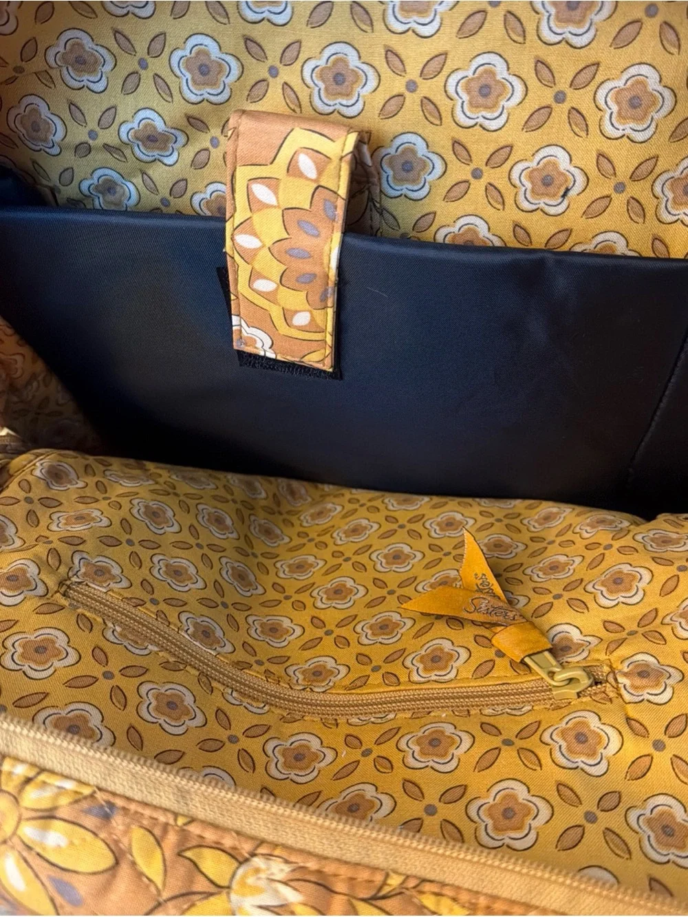 Longaberger Yellow Floral Quilted Backpack